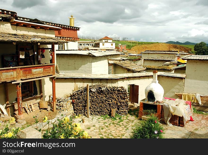 A interior view of a tibetan house on a hillside