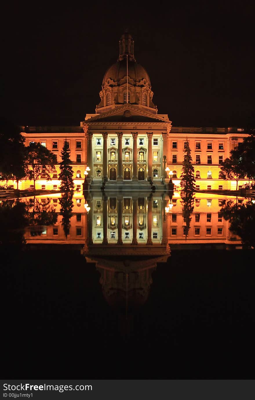 Night shot of provincial capital building with reflecting pool. Night shot of provincial capital building with reflecting pool.