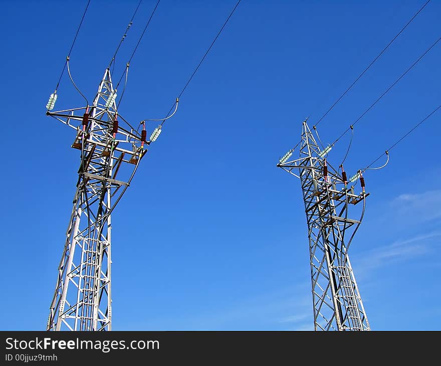 Electricity lines from a power station in Spain. Electricity lines from a power station in Spain