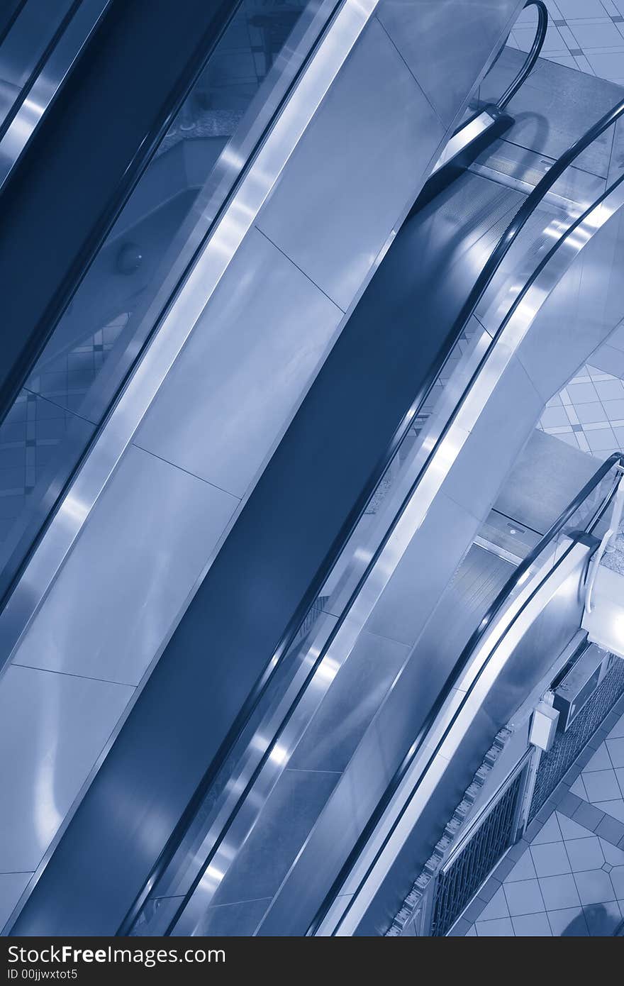 Empty escalators in a shopping mall