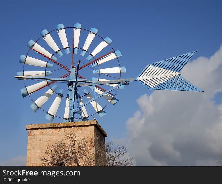 White and Blue Windmill