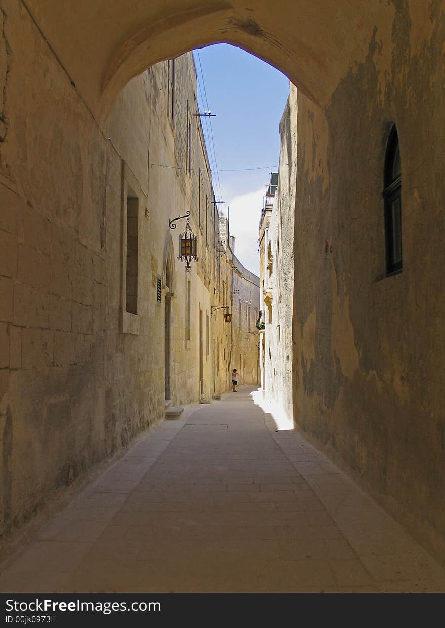 Narrow street in old maltese town Mdina. Narrow street in old maltese town Mdina