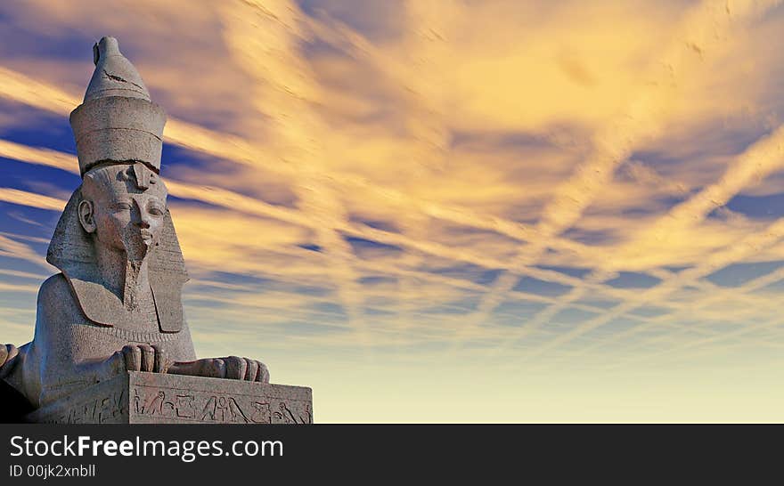 Antique Egyptian sphinx on quay of the river. Saint-Petersburg, Russia