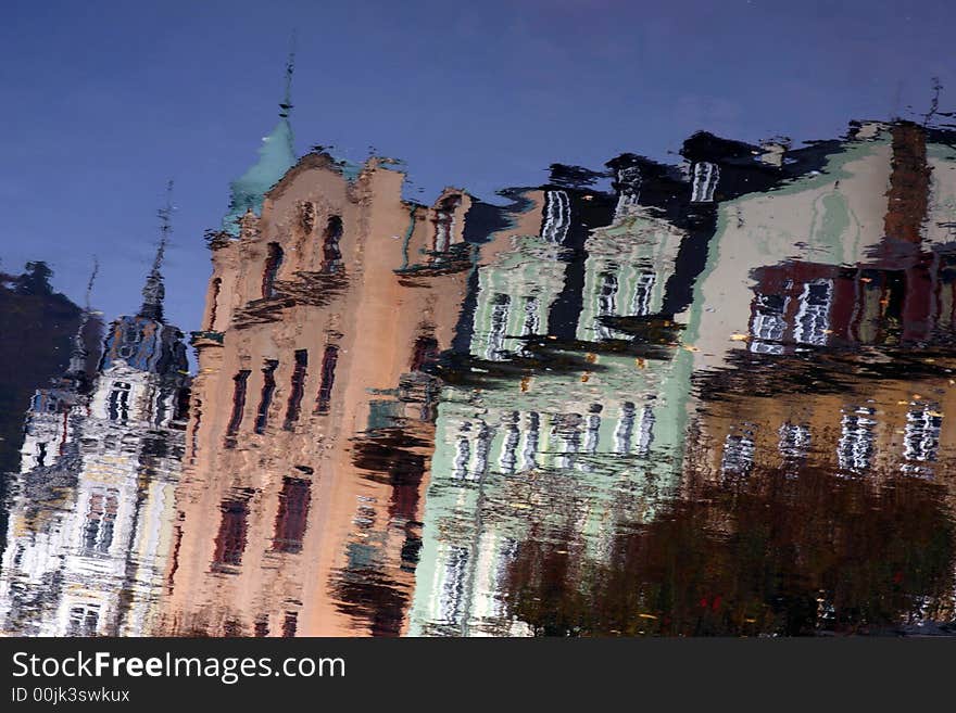 Reflection,city, town , Czech, river, urban. Reflection,city, town , Czech, river, urban