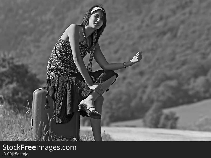 Woman Making Of Hitch-hiking