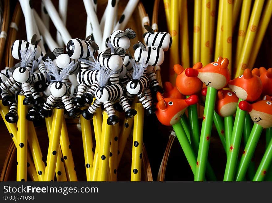 Colorful fun animal pencils - detail