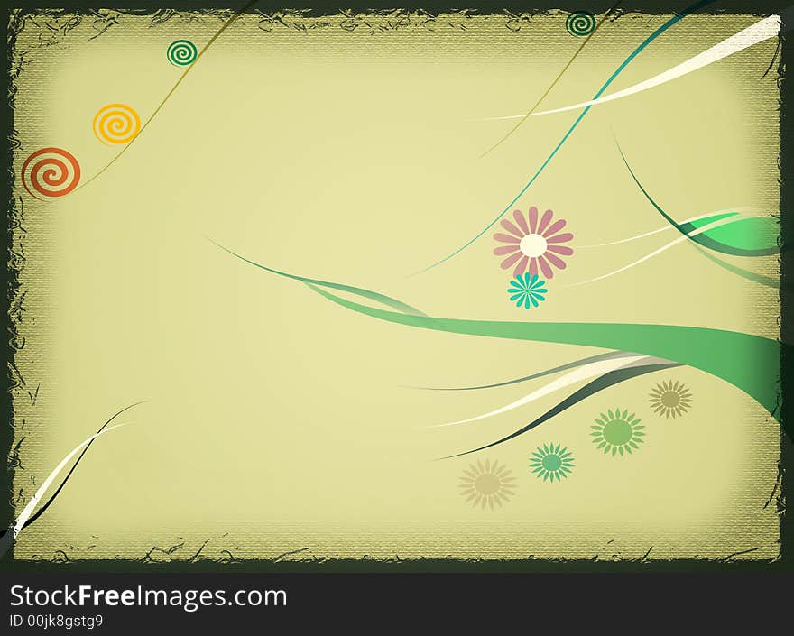 Floral background illustration with textured frame. Floral background illustration with textured frame