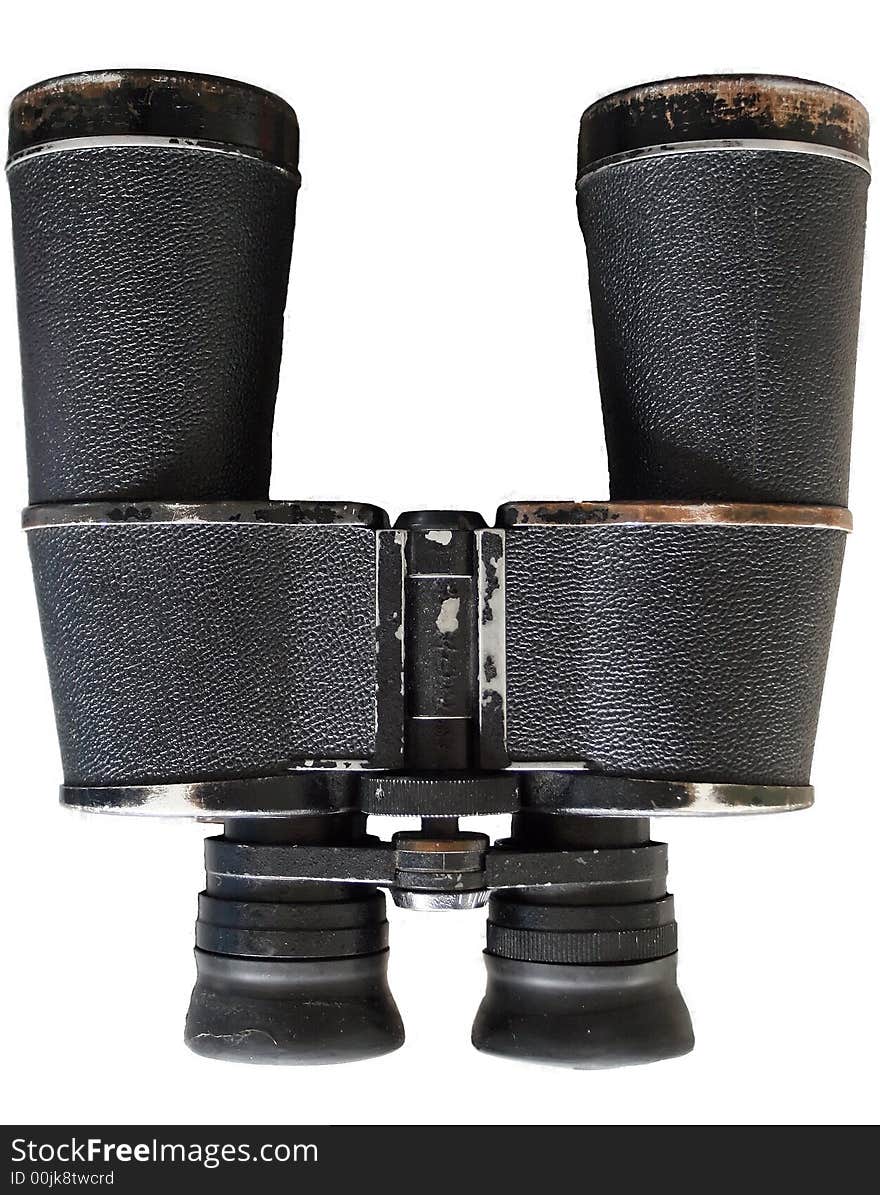 Picture of black binoculars isolated on white background