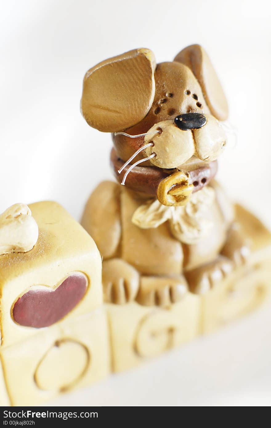 Clay toy model of a dog with I love dog blocks. Clay toy model of a dog with I love dog blocks.