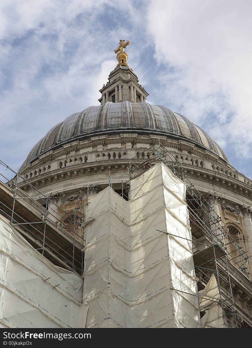 St Paul cathedral dome in scaffolding. St Paul cathedral dome in scaffolding