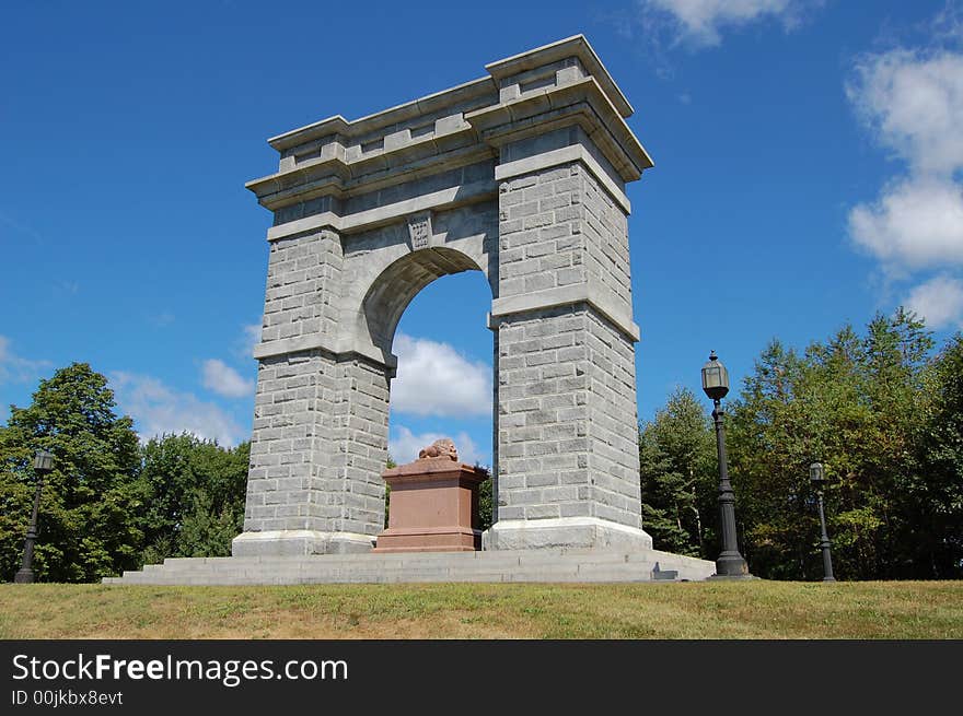 A huge granite monument on a hill overlooking the town of Tilton, NH. A huge granite monument on a hill overlooking the town of Tilton, NH.