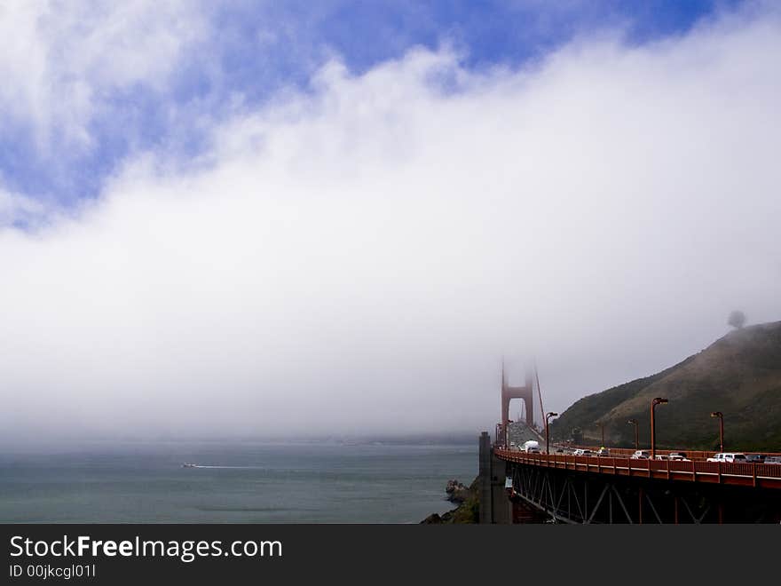 The San Francisco Golden Gate Bridge in the fog. The San Francisco Golden Gate Bridge in the fog