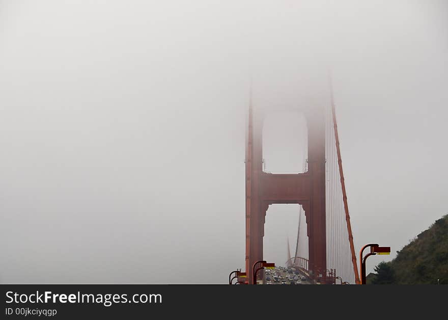 The San Francisco Golden Gate Bridge in the fog. The San Francisco Golden Gate Bridge in the fog