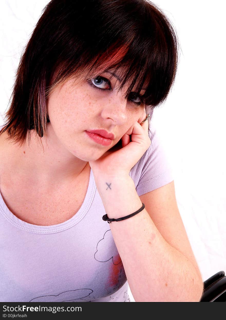 Portrait of a young brunette rocker girl