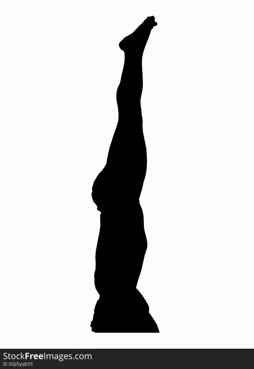 Hatha Yoga posture pole position-head upside down in a white background