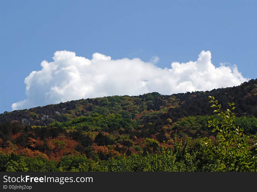 White cloud on  background of  sky in mountains