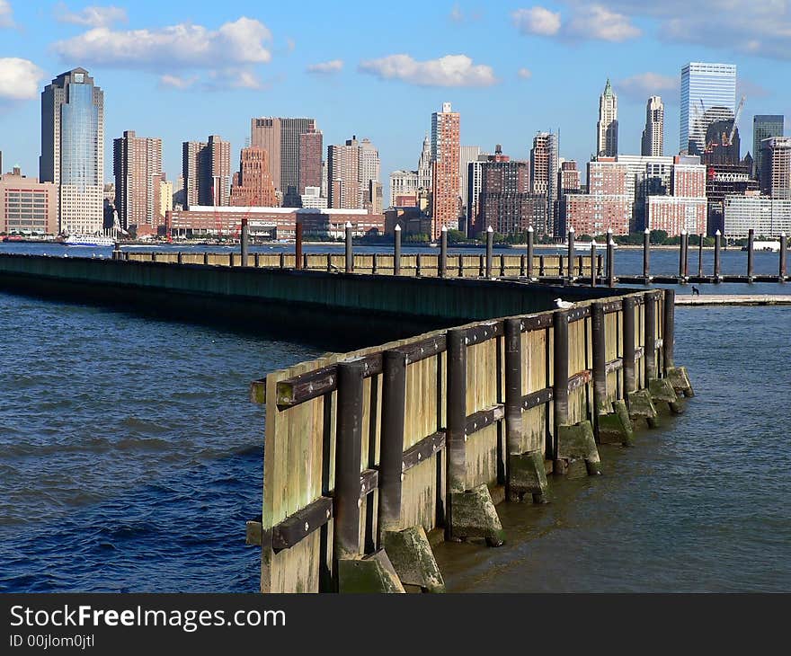 A view of Downton Manhattan's Financial District across the Hudson River. A view of Downton Manhattan's Financial District across the Hudson River