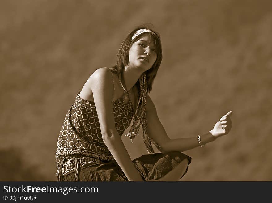 Woman making of hitch-hiking