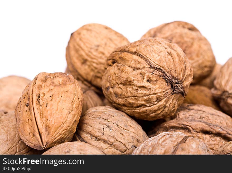 Walnuts close up isolated on white background