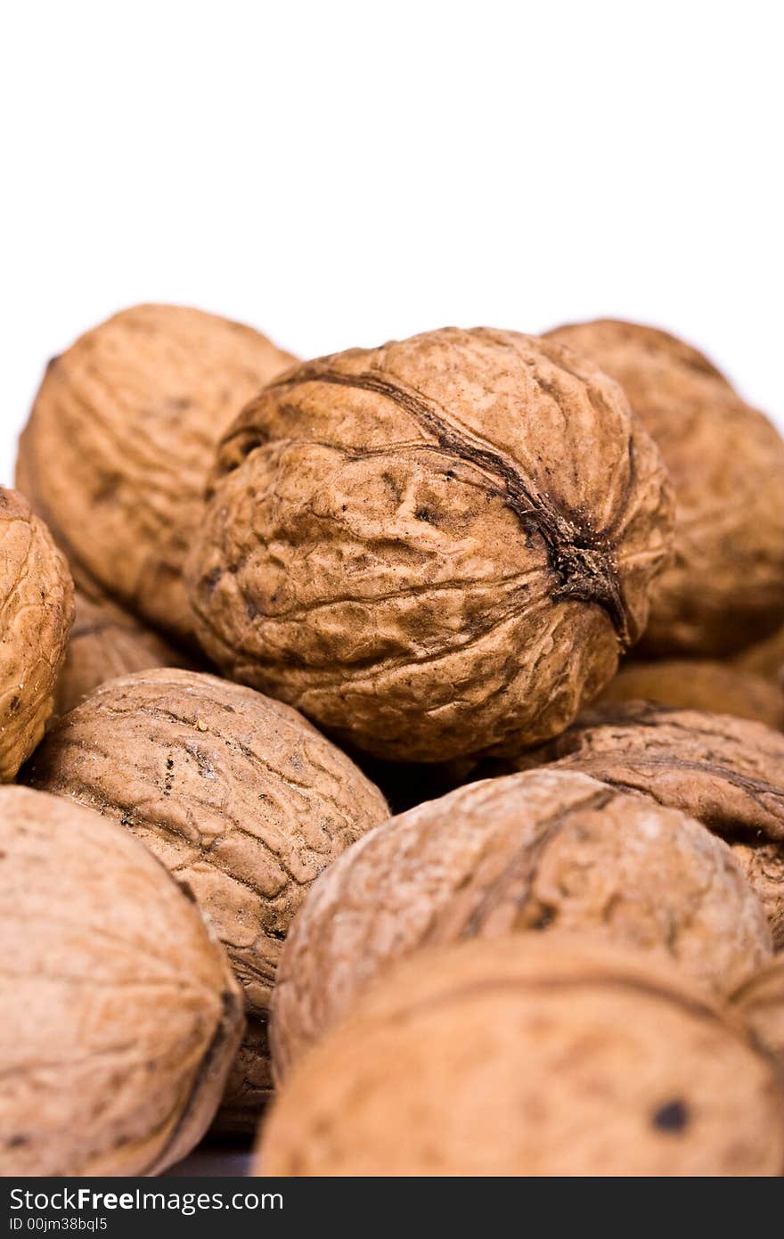 Walnuts close up isolated on white background