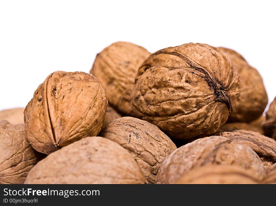 Walnuts close up isolated on white background