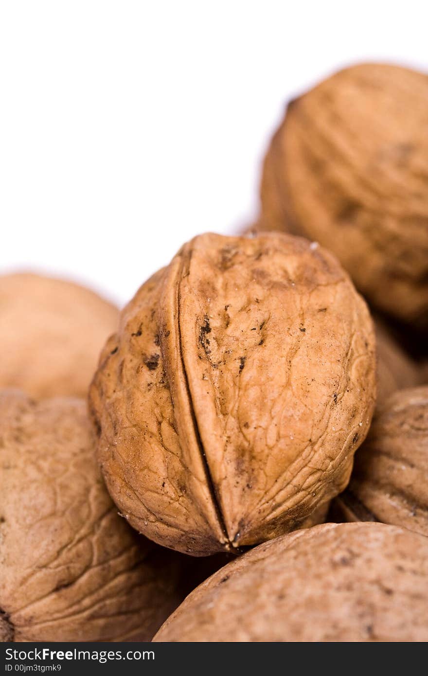 Walnuts close up isolated on white background