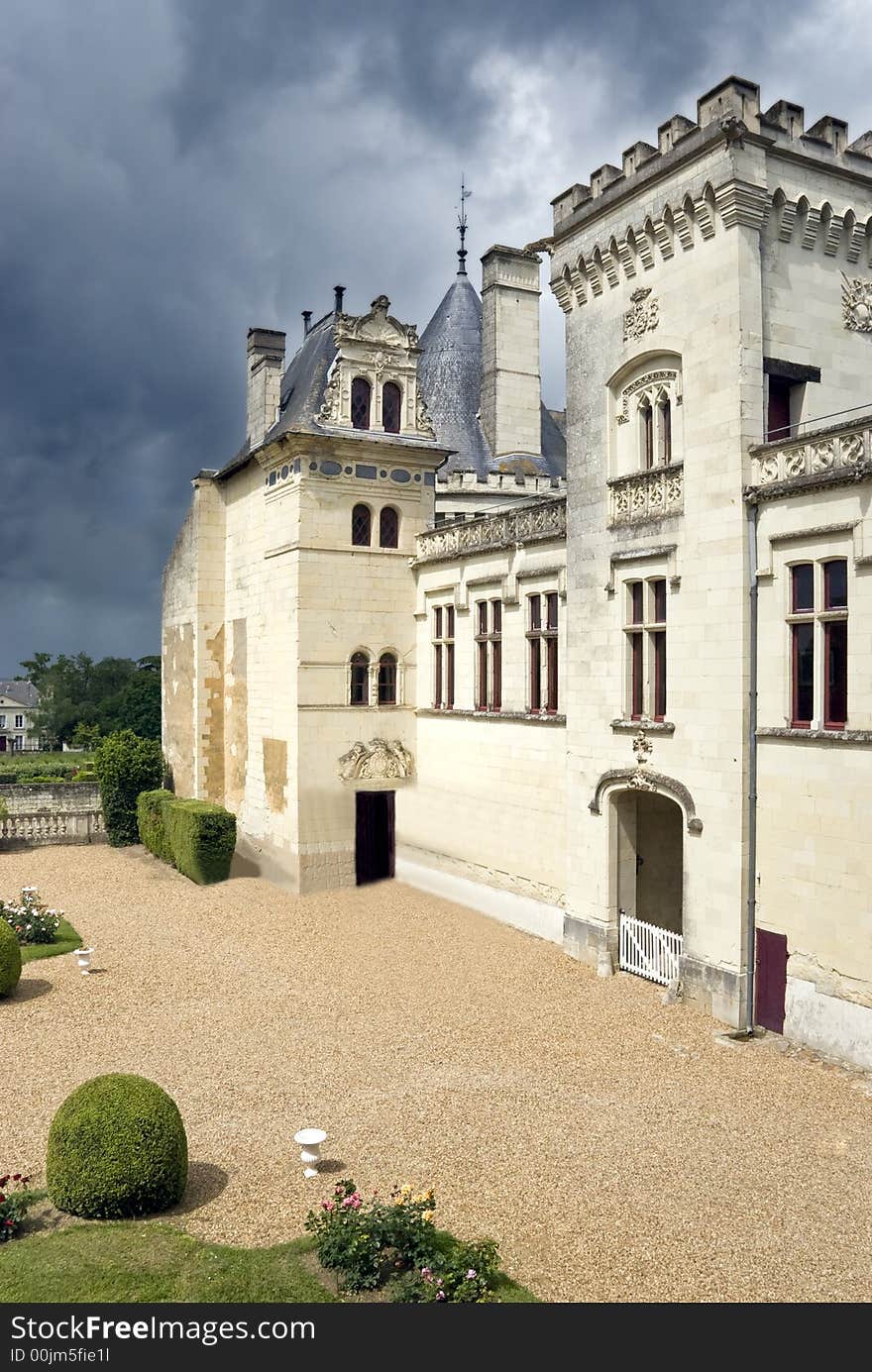 Yard of chateau (castle) Brézé, Loire Valley, France. Yard of chateau (castle) Brézé, Loire Valley, France