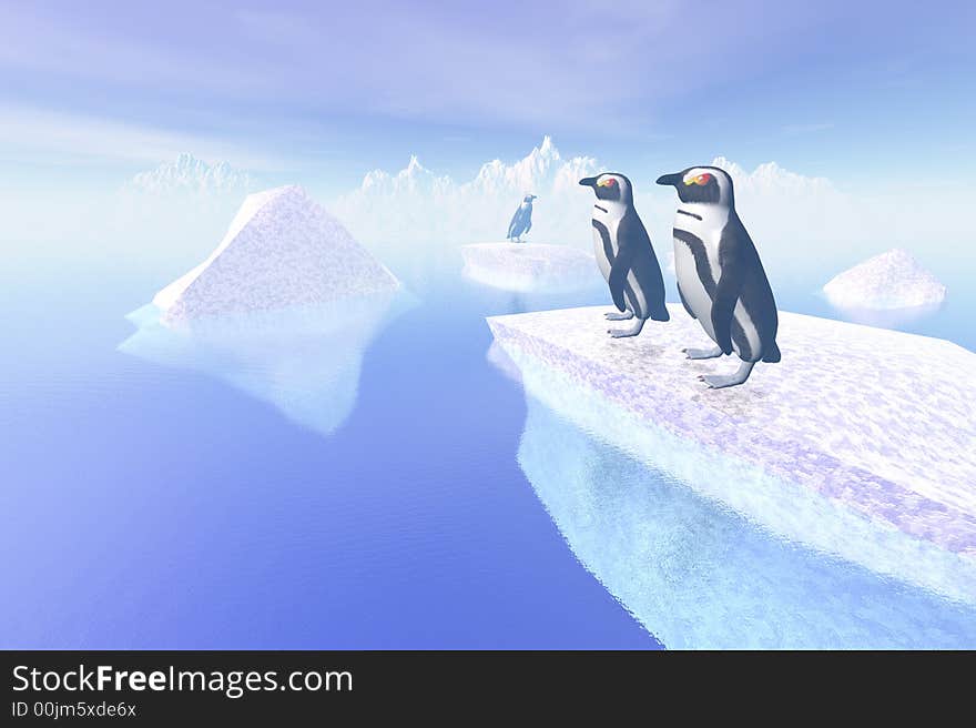 3D render of penguin at the artic