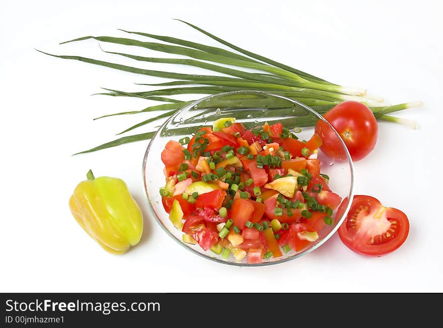 Salad, vegetables on a white background