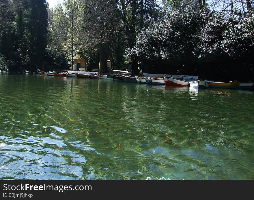 Lake with boats in the city park. Lake with boats in the city park