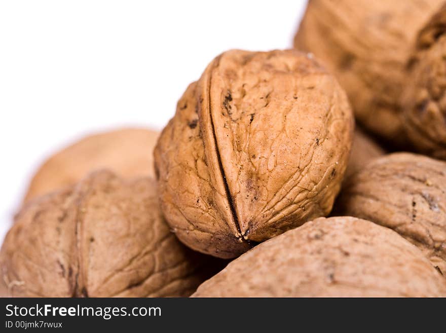 Walnuts close up isolated on white background