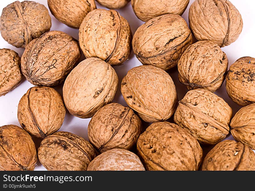 Walnuts close up isolated on white background