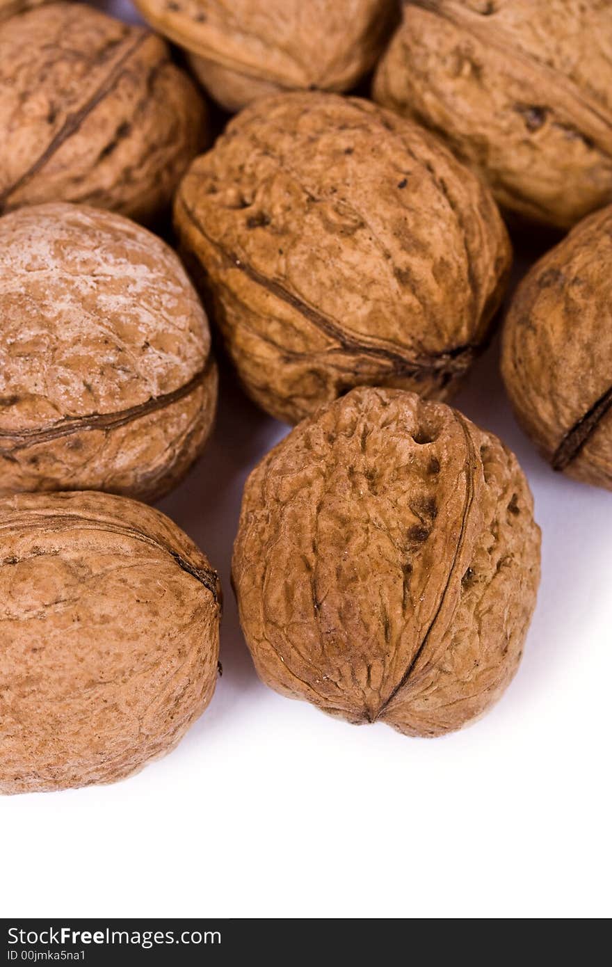 Walnuts close up isolated on white background