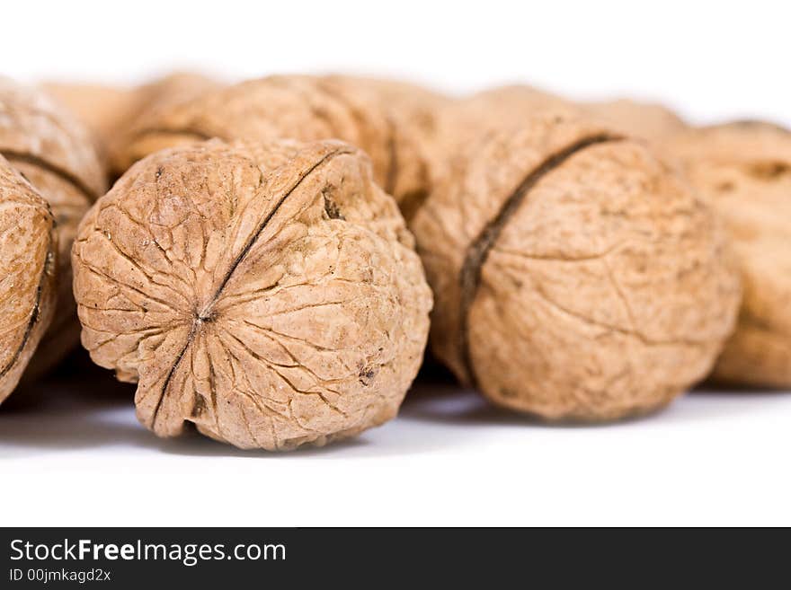 Walnuts close up isolated on white background