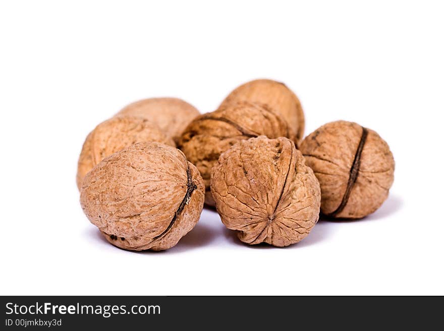 Walnuts close up isolated on white background