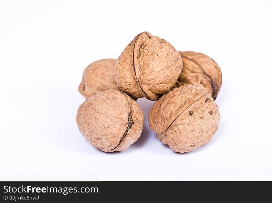 Walnuts close up isolated on white background