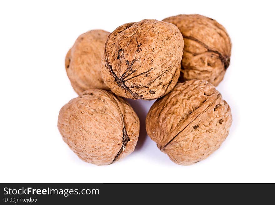 Walnuts close up isolated on white background