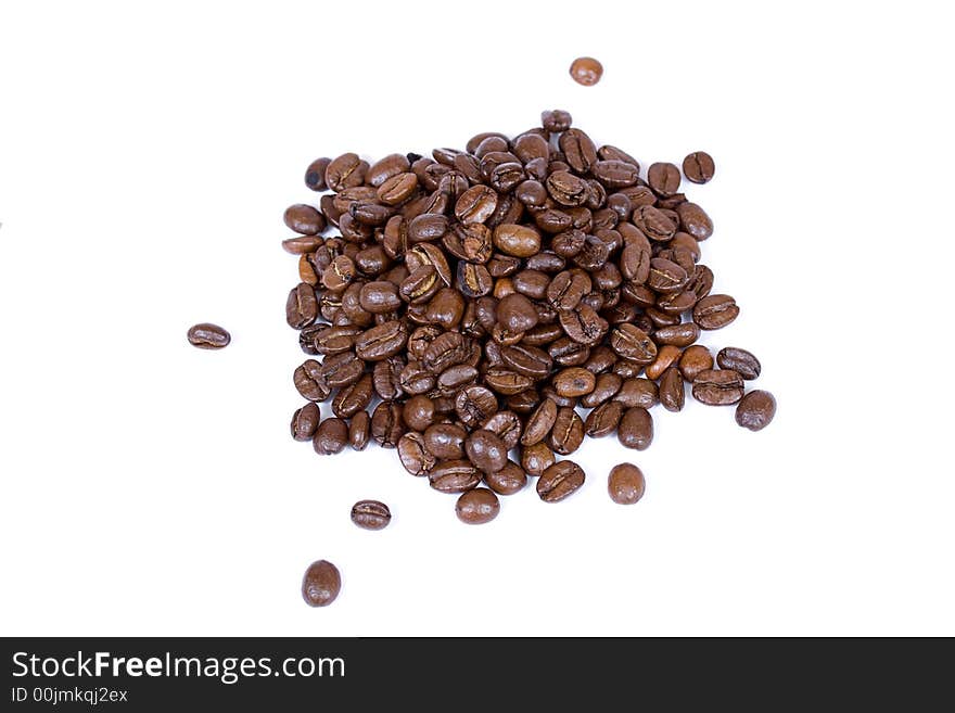 Coffee beans closeup on white background