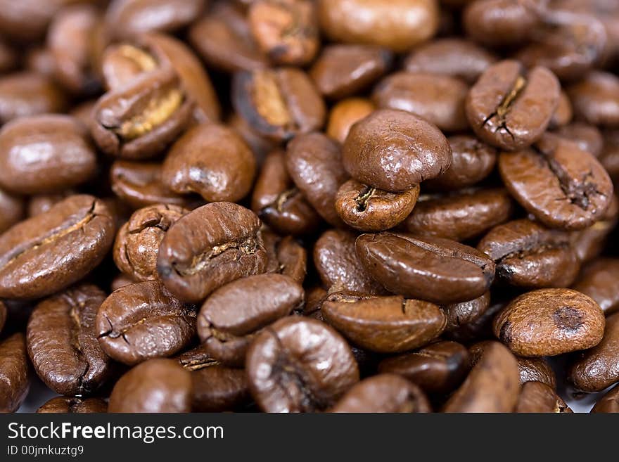 Coffee beans macro close up. Coffee beans macro close up