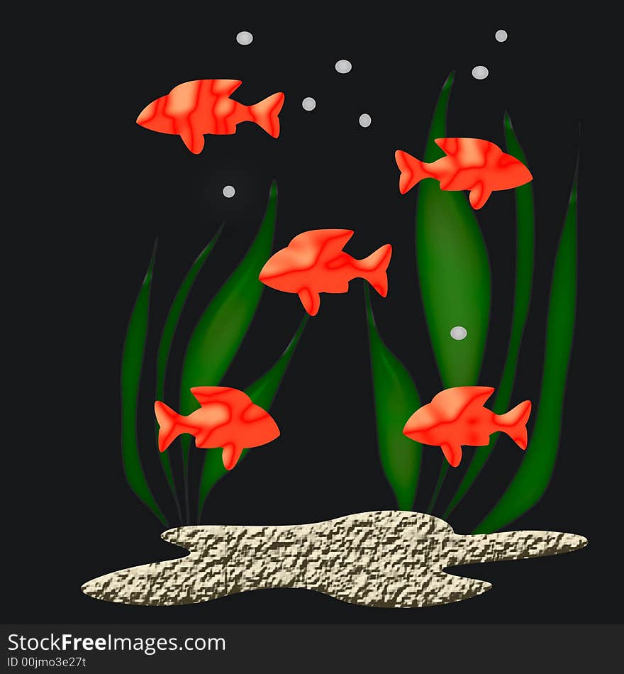 Bright tropical 3d fish swim on black  background. Bright tropical 3d fish swim on black  background