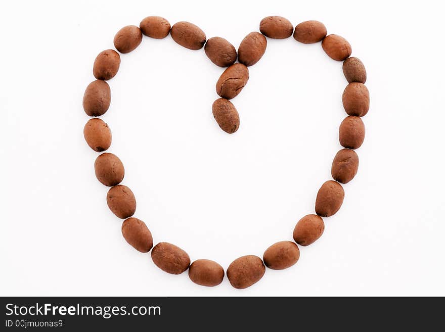 A Coffee heart isolated over white bachkroung