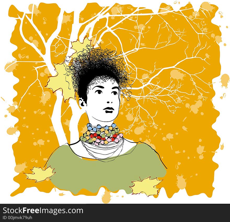 Illustration of a young dreaming woman in one of autumn days. Illustration of a young dreaming woman in one of autumn days