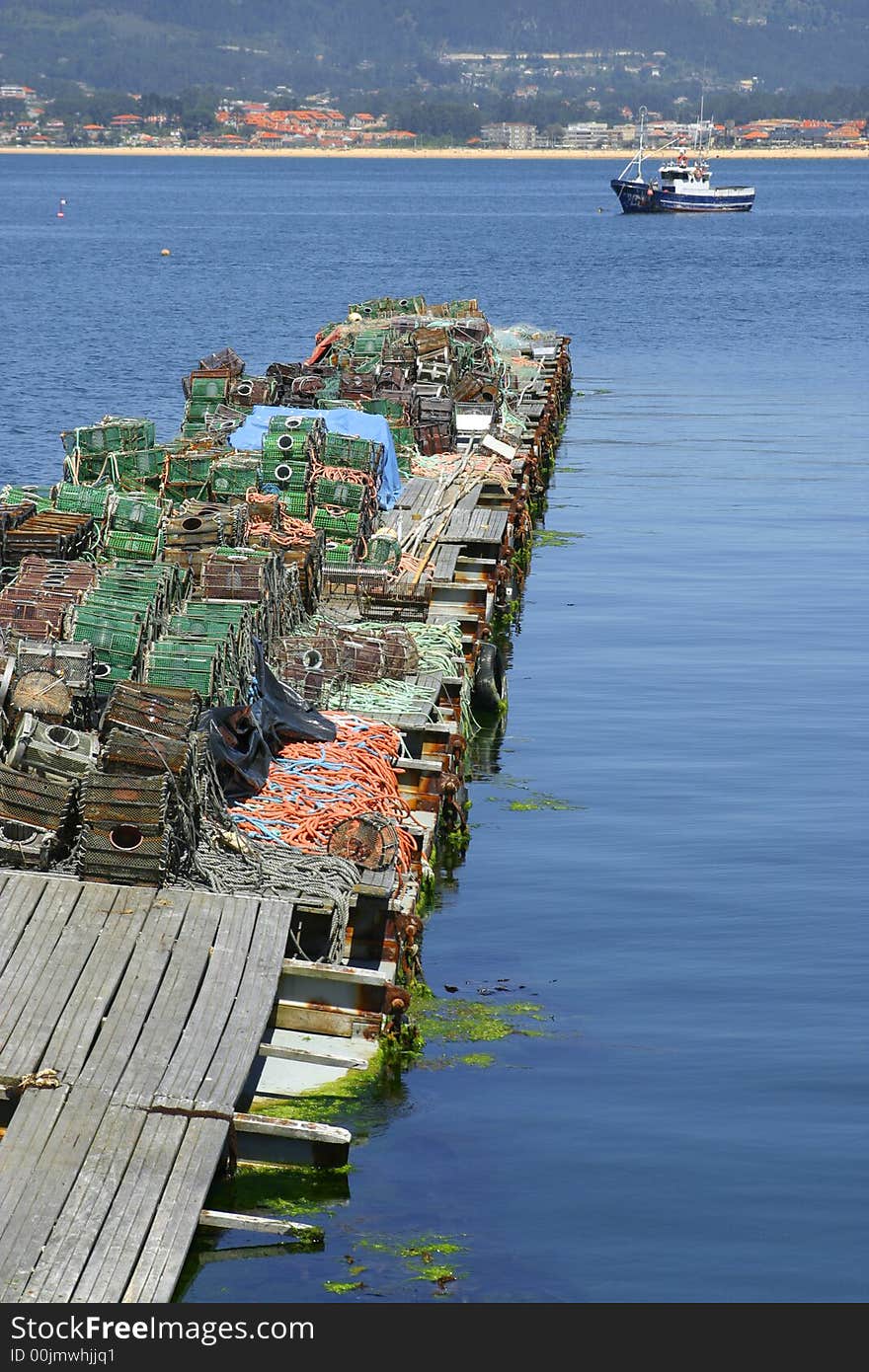 Old dock with nets of fishing in Galicia, Spain. Old dock with nets of fishing in Galicia, Spain