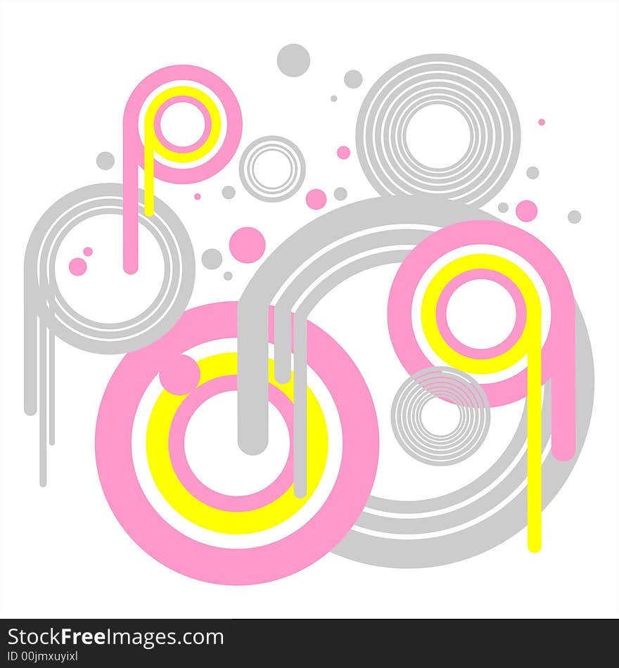 Abstract pastel composition from pink, yellow and grey circles on a white background. Abstract pastel composition from pink, yellow and grey circles on a white background.