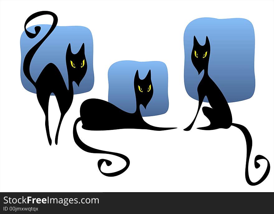 Three black cats