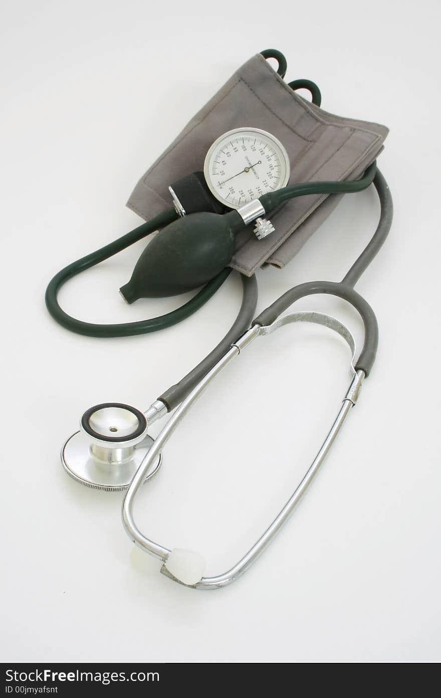 Sphygmomanometer and stethoscope isolated on white background