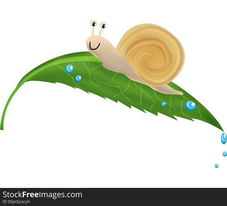 The cute snail with leaf