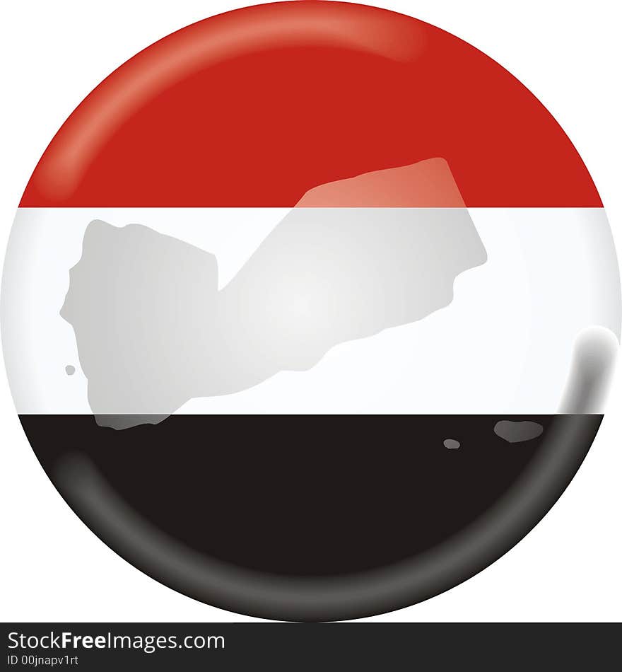 Art illustration: round medal with map and flag of yemen