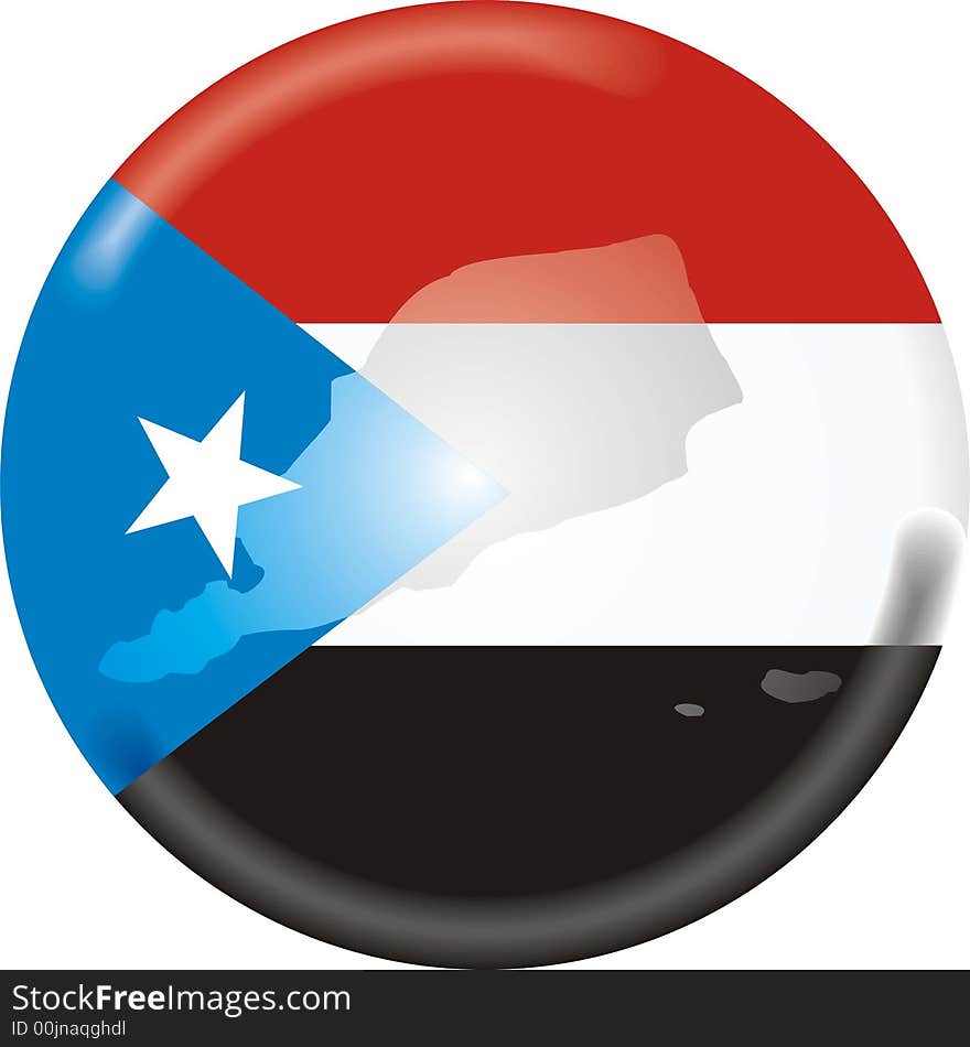 Art illustration: round medal with map and flag of south yemen