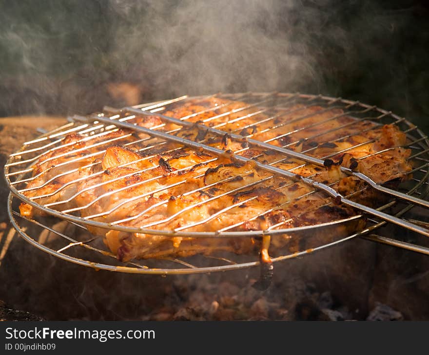 Barbecue close-up and smoke